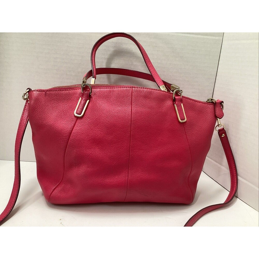 coach Kelsey pebbled pink/fuchsia leather shoulder handbag double handles - Picture 2 of 12